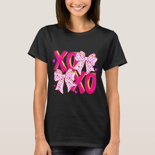 T-shirt Coquette Valentine Xoxo Funny Valentine Bow Hearts (Devant)
