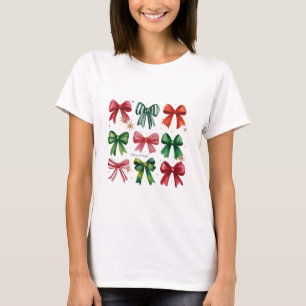 T-shirt Coquettes de Noël Rouge Vert Arc Fille Saison de N