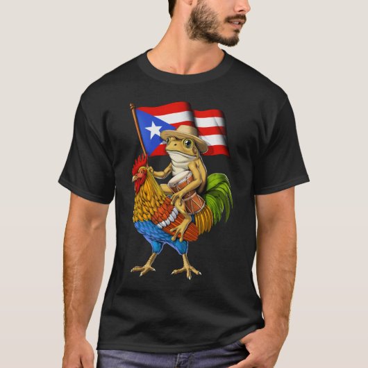 T-shirt Coqui Frog Portoricain Riding Rooster (Devant)
