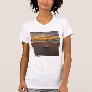 T-shirt Coquillage À La Plage Au Coucher Du Soleil Île