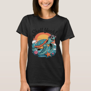 T-shirt Coquillage Ouais Mignon Tortue Océan Plage Pun Été