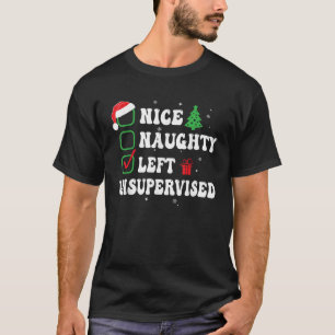 T-shirt Coquin Gentil Liste de Noël Chapeau Drôle Gauche S