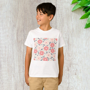 T-shirt Corail et crème Florale motif Dahlia Vintage