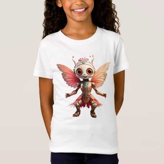 T-Shirt Coral Gold Cute Dancing Robot Pixie (Devant)