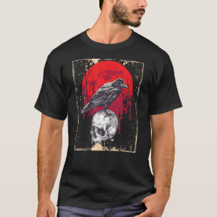T-shirt Corbeau gothique Crâne rouge Lune Noir Corbeau