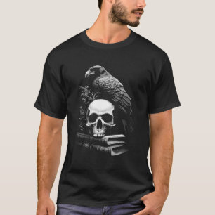 T-shirt Corbeau Oiseau Crâne Et Livres Witchy Occult Acade