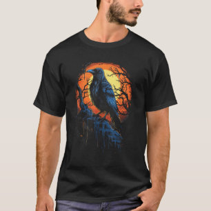 T-shirt Corbeau perché sur la branche sous Pleine lune gra