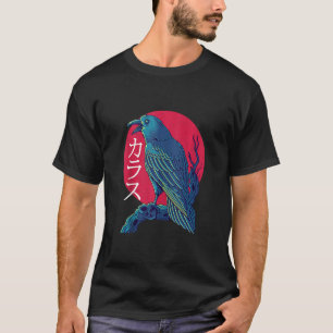 T-shirt Corbeau rouge Lune Corbeau noir Oiseau japonais go