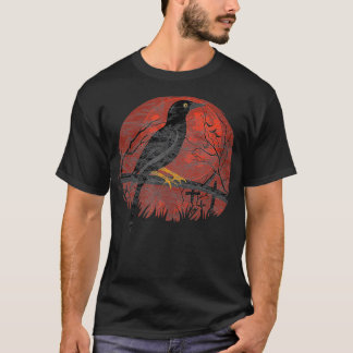 T-shirt Corbeau rouge Lune Graphique Crow Noir Design Occu