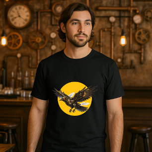 T-shirt Corbeau volant mécanique Steampunk sur pleine lune