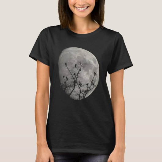 T-shirt Corbeaux gothiques Lune Silhouette (Devant)