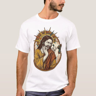 T-shirt Cordon d'écouteur de Jésus coincé par la poignée d