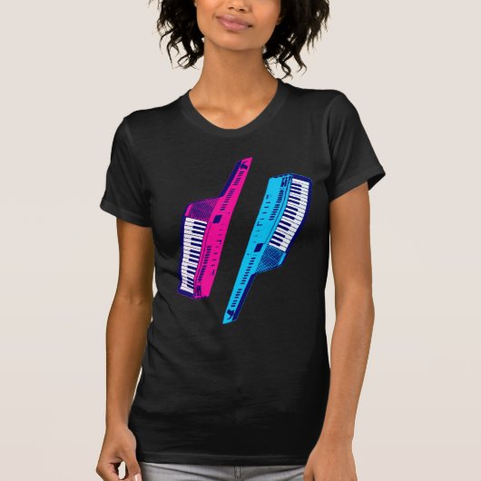 T-shirt Corey Tiger 80's Retro Keytar rose & bleu (Devant)