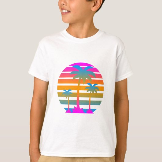 T-SHIRT COREY TIGER RETRO SUNSET PALMIERS (Devant)