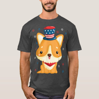 T-shirt Corgi 4 juillet American Puppy USA Chien Corgi Lov