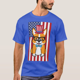 T-shirt Corgi 4 juillet Drapeau Américain Chien Chien Corg