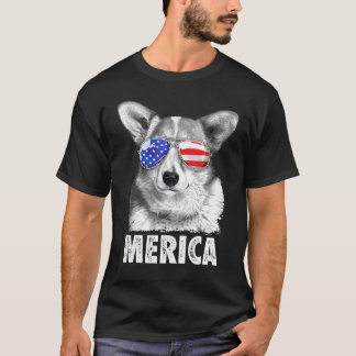 T-shirt Corgi 4 juillet Merica Hommes Femmes Usa Drapeau A