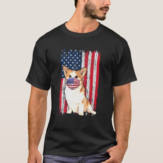 T-shirt Corgi American Drapeau Chien Porte Masque Visage 4 (Devant)