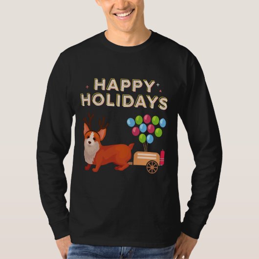 T-shirt Corgi Balloon Joyeuses Vacances (Devant)