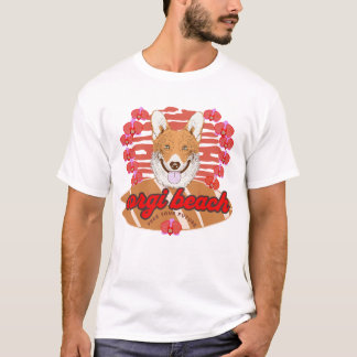 T-shirt Corgi Beach colorful orchids Retro Surfboard 