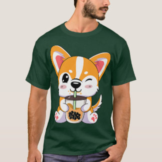 T-shirt Corgi Boba Tea Bubble Anime Cute Kawaii Kids Boys