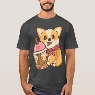 T-shirt Corgi Boba Thé Lait Thé Anime Kawaii 