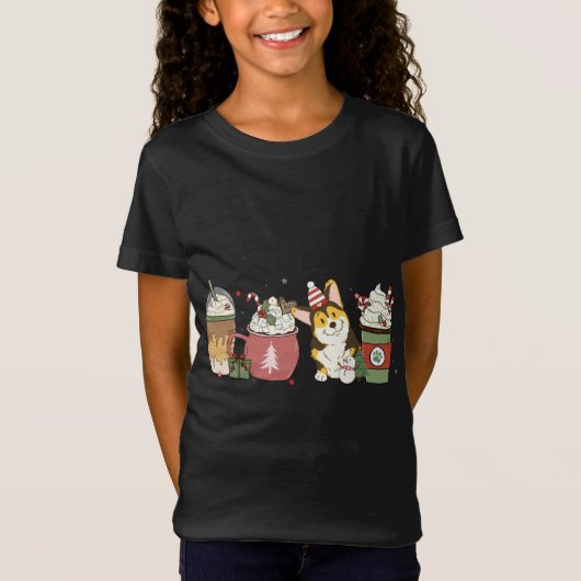 T-Shirt Corgi café Latte hiver Noël Chien Maman Vacances (Devant)