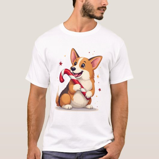 T-shirt Corgi Candy Cane Joy (Devant)