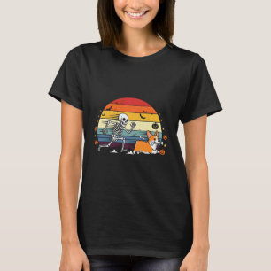 T-shirt Corgi Chassant un Squelette Halloween Drôle
