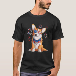 T-shirt Corgi Chien américain Drapeau 4 juillet Hommes Cor