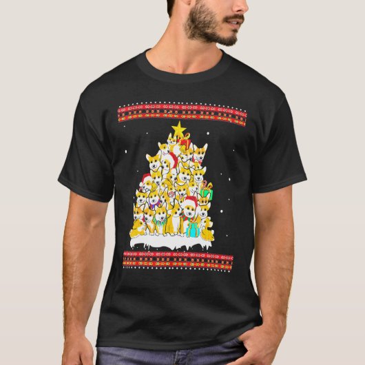 T-shirt Corgi Chien Arbre Pull de Noël Moche (Devant)