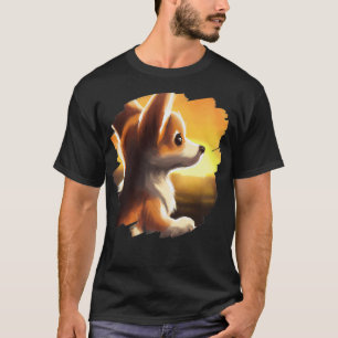 T-shirt Corgi Chien Art Sunset Vintage Retro Corgis Chiens