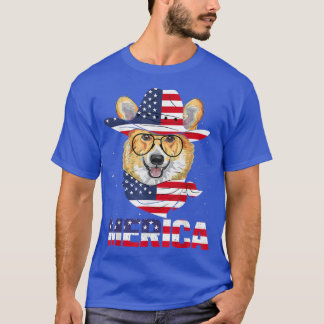 T-shirt Corgi Chien Drapeau Américain Lunettes de soleil P