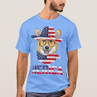 T-shirt Corgi Chien Drapeau Américain Lunettes de soleil P