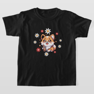 T-shirt Corgi Chien et Boba Tea Lover Floral