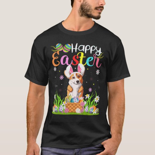 T-shirt Corgi Chien Lapin Chasse Oeufs Corgi Joyeux Pâques (Devant)