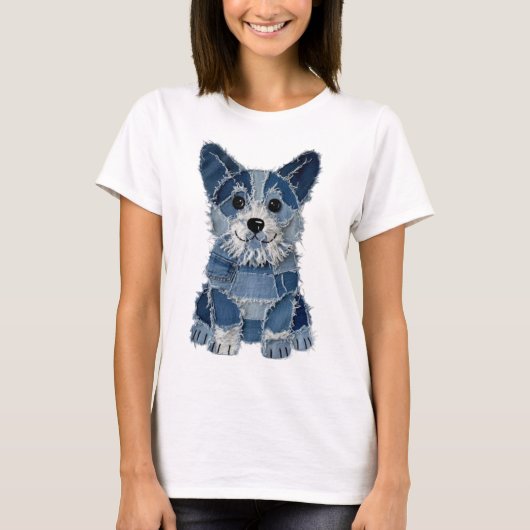 T-shirt Corgi Chien Patchwork en Denim (Devant)