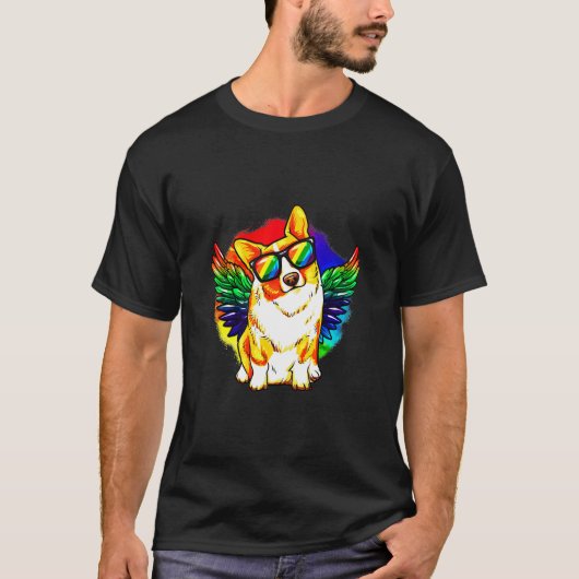 T-shirt Corgi Chien Rainbow Pride (Devant)