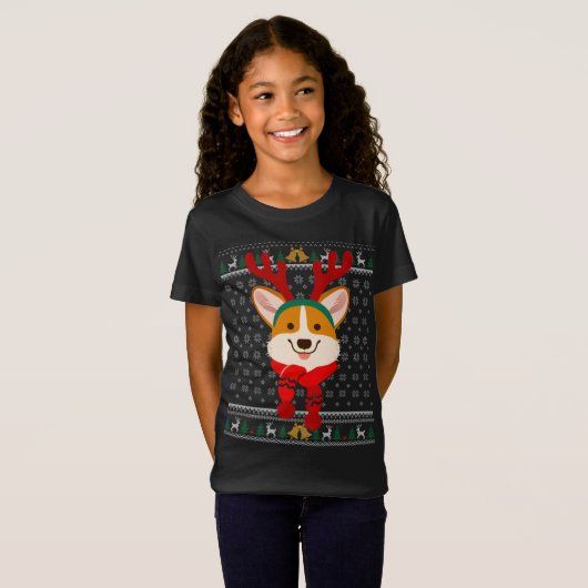 T-Shirt Corgi Christmas Reindeer Ugly Sweater Scarf Holida (Devant entier)