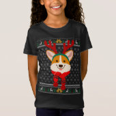 T-Shirt Corgi Christmas Reindeer Ugly Sweater Scarf Holida (Devant)