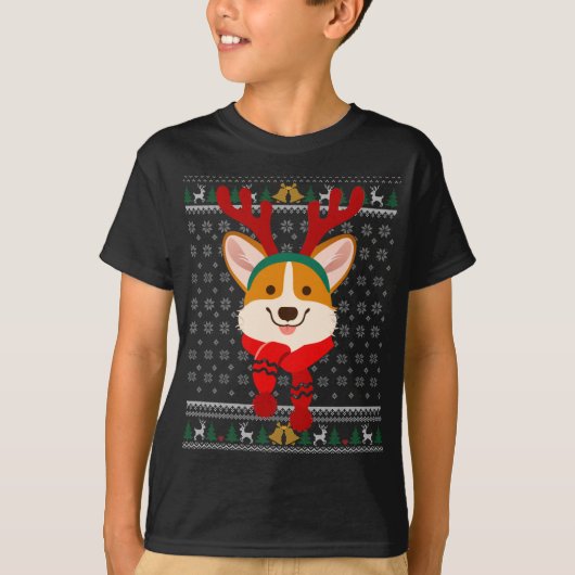 T-shirt Corgi Christmas Reindeer Ugly Sweater Scarf Holida (Devant)