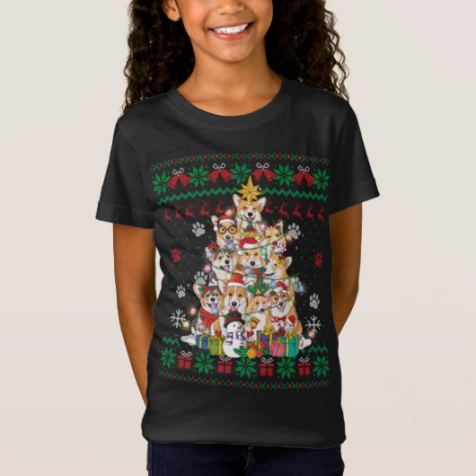 T-Shirt Corgi Christmas Tree Fairy Lights Père Noël Amoure (Devant)
