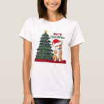 T-shirt Corgi Christmas Tree Jolie vacances<br><div class="desc">Ce beau chien de Pembroke Welsh Corgi a la tête inclinée à l'intérieur d'un mignon casquette du Père Noël. L'adorable chiot est assis devant un joli sapin de Noël orné de décorations colorées. Personnalisez votre t-shirt de vacances en joli cursif à côté du magnifique dessin de mon chien préféré en...</div>