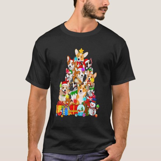 T-shirt Corgi Christmas Tree Lights Chien (Devant)