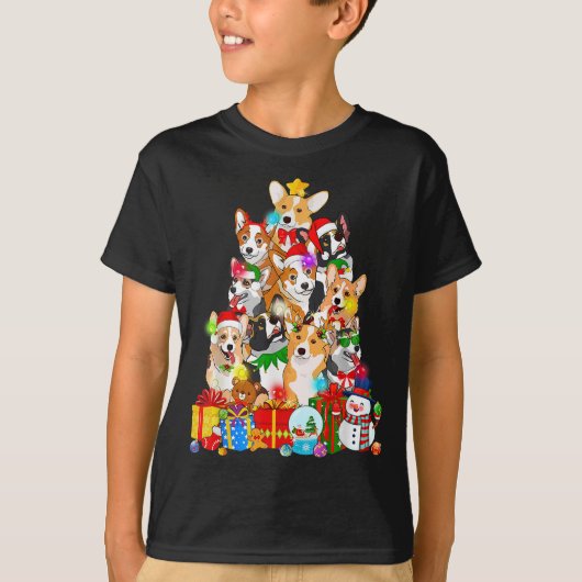 T-shirt Corgi Christmas Tree Lumières Funky Chien Chien Ch (Devant)