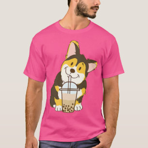T-shirt Corgi Couleur Tri Cute Et Boba Chien Bubble Thé De