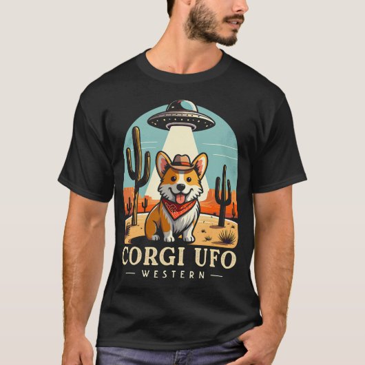 T-shirt Corgi Cowboy Ufo Funny Western Alien (Devant)