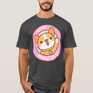 T-shirt Corgi Cute Avec Empreinte de patte Coeur Restez Fu