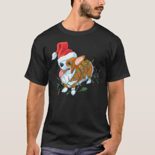 T-shirt Corgi de Noël en chapeau de Père Noël enveloppé de