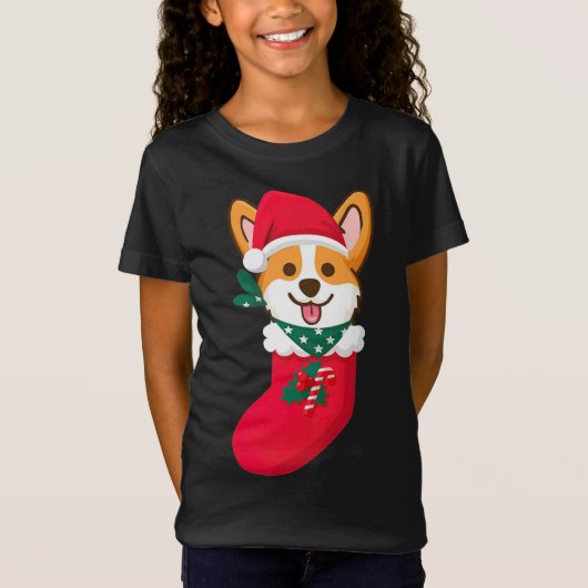 T-Shirt Corgi De Noël Mignonne Surprise Sift Dans Le Sock  (Devant)